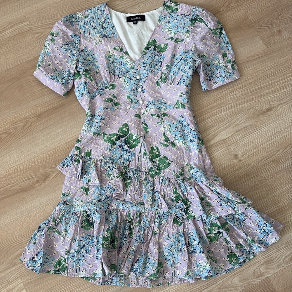 Lea & Viola Floral Embroidered Ruffled Dress in Lilac